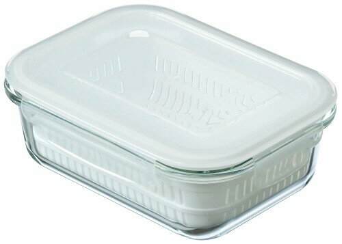 イシガキ産業 耐熱ガラス 保存容器 ザル セット 容量約 650ml 幅17.6cm×奥行13.2cm×高さ6.4cm 電子レンジ オーブン 食洗器 対応 下ごしらえ 密封保存 時短 耐熱ガラス調理 4336