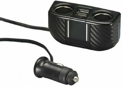 カーメイト 車用 ソケット 2連コード付き 2口USB 2.4A カーボン調 DZ273