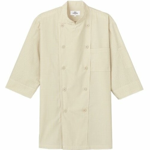(アルベ) アルべ コックシャツ ギンガムチェック 兼用 五分袖 ダブル 全5色 7サイズ 飲食 厨房 カフェ 制服 ARBE AS8523 C-72 ベージュ