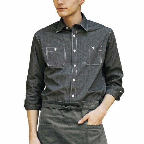 (アルベ) シャツ(長袖)(兼用) アルベ シャツ 兼用 長袖 ダンガリー デニム 襟付き ダブルステッチ SS~4L カジュアル 爽やか 動きやすい レストラン カフェ 厨房 制服 EP8605 C-10 ブラック 日本