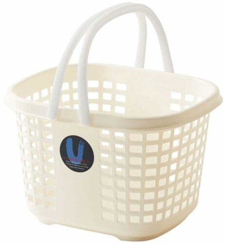 不動技研 U ユー バスケット アイボリー 取っ手付き 小物収納 ランドリーに便利 幅35.8×奥行29.3×高さ22.3cm F2598 日本製