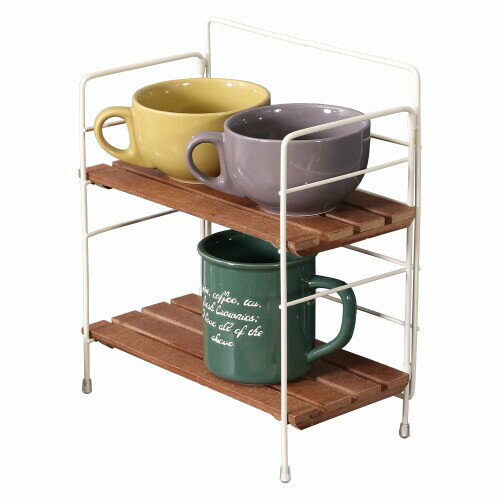 不二貿易 インテリアラック アイボリー×ブラウン 棚 折りたたみ 卓上収納 スチールフレーム リーブル 38496