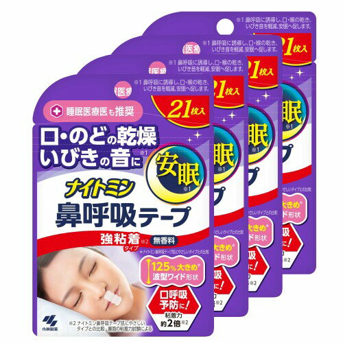 ナイトミン 鼻呼吸テープ 口・のどの乾燥・いびきの音を軽減 口呼吸予防に 強粘着タイプ 無香料 21枚入×4個