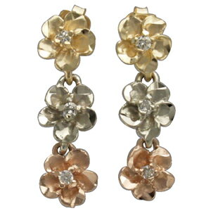 ハワイアンジュエリー ピアス イヤリング 14k ゴールド ダイヤモンド 3プルメリアピアス レディース ゴールド プルメリア