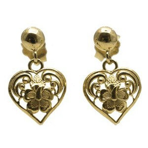 ハワイアンジュエリー ピアス イヤリング 14K イエローゴールド ぶら下がりスカシトロピカルハートピアス レディース ゴールド ハート