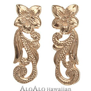 ハワイアンジュエリー ピアス イヤリング 14k ピンクゴールド 透かしスクロールピアス レディース ゴールド