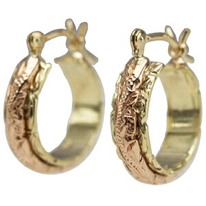 ハワイアンジュエリー ピアス イヤリング 14k ゴールド ALOALOオリジナル 手彫り 2トーンフープピアス メンズ レディース ゴールド