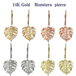 ハワイアンジュエリー ピアス イヤリング 14k イエロー ピンク ホワイト グリーン ゴールド モンステラ ピアス レディース メンズ