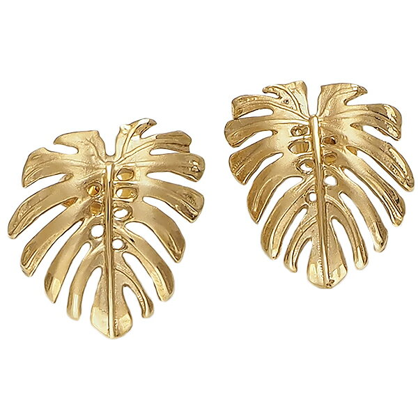 ハワイアンジュエリー ピアス 14K イエロー ゴールド モンステラ ポストタイプ スタッズ ハワイ製