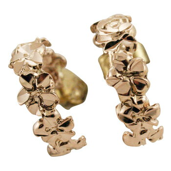 ハワイアンジュエリー ピアス イヤリング 14K ゴールド プルメリアフープタイプピアス 選べるゴールドカラー レディース ゴールド フープピアス ハワイ製