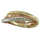 ハワイアンジュエリー リング ゴールドリング 極細 3連ハワイアンスクロール メンズ レディース 指輪 ハワイ製 14k ゴールド 3連 スクロール 波 2号-...