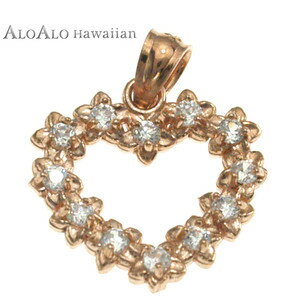 ハワイアンジュエリー ネックレス ペンダント トップ 14K ゴールド プルメリアハートトップ ジルコニア レディース ピンクゴールド
