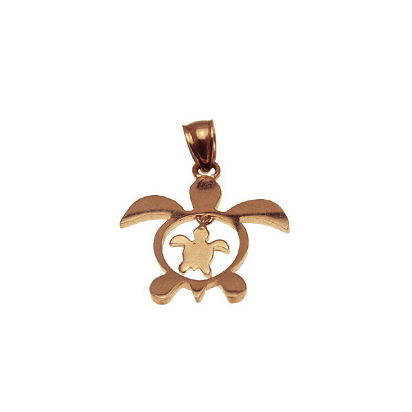 ハワイアンジュエリー ネックレス ペンダント トップ 14K ゴールド 親子ホヌトップ メンズ レディース ホヌ ピンクゴールド