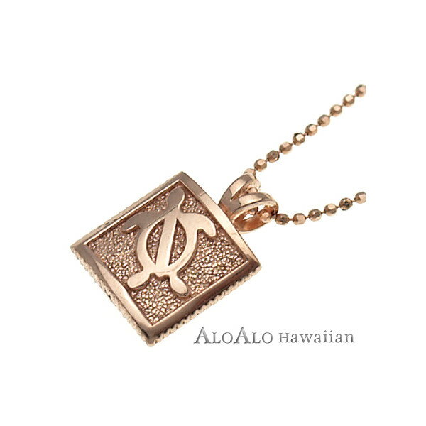 ハワイアンジュエリー ネックレス ペンダント トップ 14K ゴールド レイズドミニホヌプレート メンズ レディース ピンクゴールド