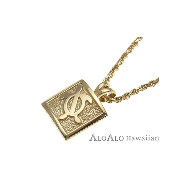 ハワイアンジュエリー ネックレス ペンダント トップ 14K ゴールド レイズドミニホヌプレート メンズ レディース イエローゴールド