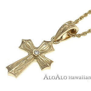 ハワイアンジュエリー ネックレス ペンダント トップ 14K ゴールド ゴシックスクロール クロストップ メンズ レディース イエローゴールド