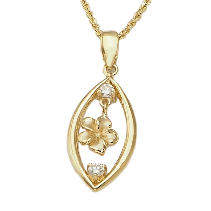 ハワイアンジュエリー 14K ゴールド ペンダント トップ プルメリア ダイヤモンド トップ