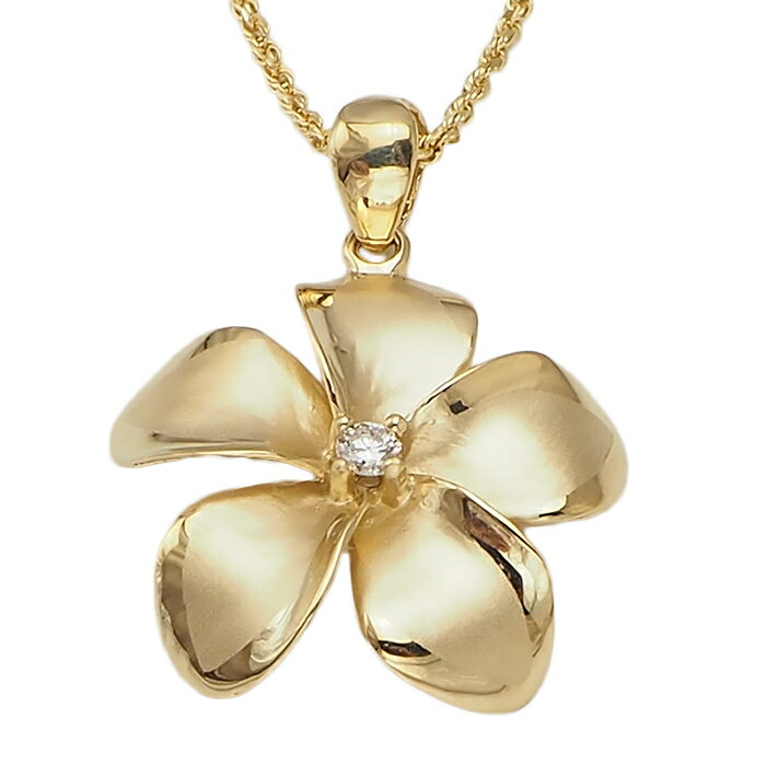 ハワイアンジュエリー 14K ゴールド ペンダント トップ プルメリア ダイヤモンド トップ