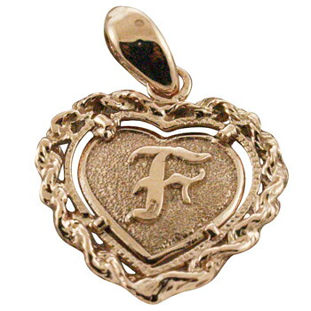 ハワイアンジュエリー ネックレス ペンダント トップ 14K ゴールド ロープフレーム浮彫ハート イニシャルトップ ピンクゴールド イニシャル ハート レディー...