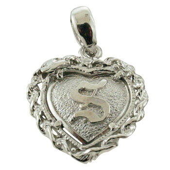 ハワイアンジュエリー ネックレス ペンダント トップ 14K ゴールド ロープフレーム浮彫 ハート イニシャルトップ ホワイトゴールド イニシャル ハート レデ...