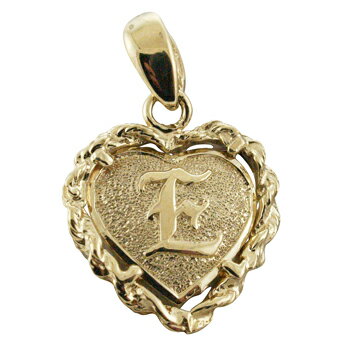 ハワイアンジュエリー ネックレス ペンダント トップ 14K ゴールド ロープフレーム浮彫ハート イニシャルトップ イエローゴールド イニシャル ハート レディ...