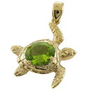 ハワイアンジュエリー ネックレス ペンダント トップ 14K ゴールド 大きめのハワイのダイヤ ペリドットホヌトップ メンズ レディース ホヌ 海亀 ハワイ製