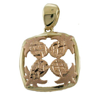 ハワイアンジュエリー ネックレス ペンダント トップ 14K ゴールド 透かしハワイアンキルト2トーントップ メンズ レディース キルト ハワイ製