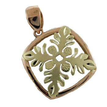 ハワイアンジュエリー ネックレス ペンダント トップ 14K ゴールド 透かしハワイアンキルト2トーントップ メンズ レディース キルト ハワイ製