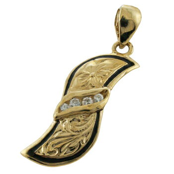 ハワイアンジュエリー ネックレス ペンダント トップ 14K ゴールド オールドエナメルダイヤプレートトップ メンズ レディース ダイヤモンド ハワイ製