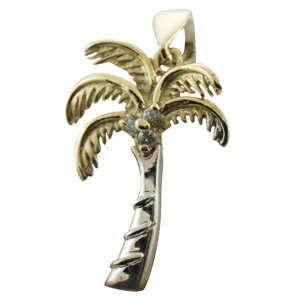 ハワイアンジュエリー ネックレス ペンダント トップ 14K ゴールド 2トーン3ダイヤモンドココナッツパームツリートップ メンズ レディース ダイヤモンド ヤ...