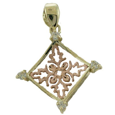 ハワイアンジュエリー ネックレス ペンダント トップ 14K ゴールド 2トーンダイヤモンド透かしハワイアンキルトトップ メンズ レディース ダイヤモンド キル...
