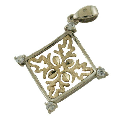 ハワイアンジュエリー ネックレス ペンダント トップ 14K ゴールド 2トーンダイヤモンド透かしハワイアンキルトトップ メンズ レディース ダイヤモンド キル...