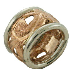 ハワイアンジュエリー ネックレス ペンダント トップ 14K ゴールド 透かし2トーン タルスクロールトップ メンズ レディース バレル ハワイ製