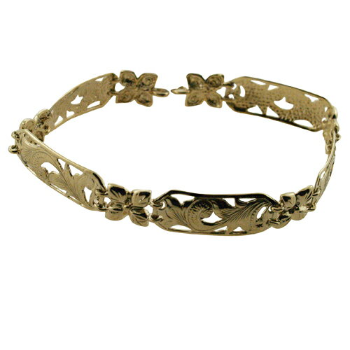 ハワイアンジュエリー ブレスレット 14k ゴールド 透かしスクロール&プルメリアブレスレット メンズ レディース ゴールド ハワイ製