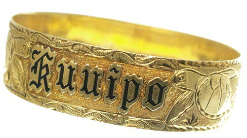 ハワイアンジュエリー バングル ブレスレット 本格 オーダーメイド ゴールドバングル フラット しっかりした1.5mm厚 20mm 選べるデザインやゴールドカラ...