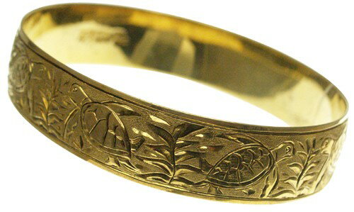 ハワイアンジュエリー バングル ブレスレット 本格 オーダーメイド ゴールドバングル バレル しっかりした1.75mm厚 15mm 選べるデザインやゴールドカラ...