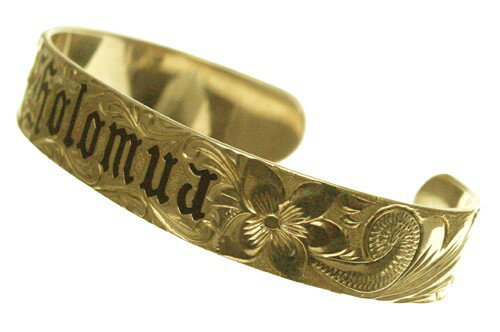 ハワイアンジュエリー バングル ブレスレット 本格 オーダーメイド ゴールドバングル フラット 重厚な1.75mm厚 15mm 選べるデザインやゴールドカラー ...