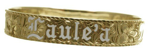 ハワイアンジュエリー バングル ブレスレット 本格 オーダーメイド ゴールドバングル フラット 重厚な1.75mm厚 12mm 選べるデザインやゴールドカラー ...