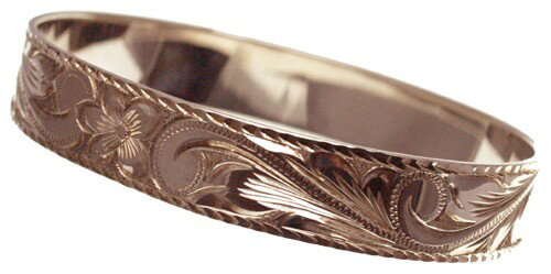 ハワイアンジュエリー バングル ブレスレット 本格 オーダーメイド ゴールドバングル フラット 重厚な1.75mm厚 12mm 選べるデザインやゴールドカラー ...