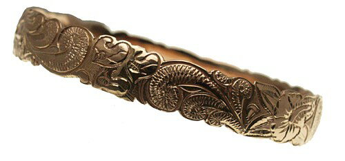 ハワイアンジュエリー バングル ブレスレット 本格 オーダーメイド ゴールドバングル バレル 重厚な2.0mm厚 12mm 選べるデザインやゴールドカラー メン...