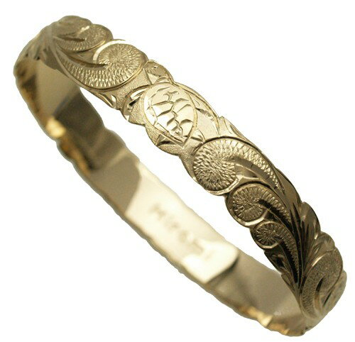 ハワイアンジュエリー バングル ブレスレット 本格 オーダーメイド ゴールドバングル バレル しっかりした1.75mm厚 10mm 選べるデザインやゴールドカラ...