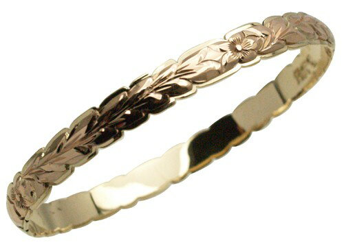 ハワイアンジュエリー バングル ブレスレット 本格 オーダーメイド ゴールドバングル しっかり厚の2トーンスタイル 8mm 選べるデザインやゴールドカラー メン...