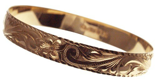 ハワイアンジュエリー バングル ブレスレット 本格 オーダーメイド ゴールドバングル バレル 基本の厚み1.5mm 10mm 選べるデザインやゴールドカラー メ...