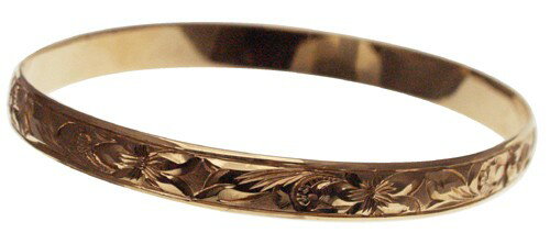 ハワイアンジュエリー バングル ブレスレット 本格 オーダーメイド ゴールドバングル バレル しっかりした1.75mm厚 6mm 選べるデザインやゴールドカラー...