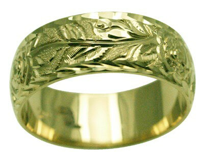 ハワイアンジュエリー リング 指輪 オーダーメイド 1.5mm厚 幅8mm 14K ゴールド グリーンゴールド チューブローズバレルリング ハワイ製 手彫りリン...