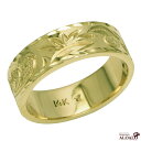 ハワイアンジュエリー リング 指輪 オーダーメイド 重厚な立体感2mm厚 幅6mm 14K ゴールド グリーンゴールド フラットリング ハワイ製 手彫りリング ...