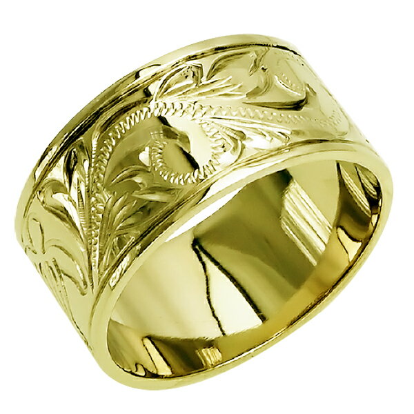 ハワイアンジュエリー リング 指輪 オーダーメイド お手軽な1.0mm厚 幅10mm 14K ゴールド グリーンゴールド フラットリング ハワイ製 手彫りリング メンズ レディース 結婚指輪 マリッジリング ウェディングリング 2号-28号