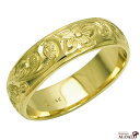 ハワイアンジュエリー リング 指輪 オーダーメイド しっかりした1.75mm厚 幅6mm 14K ゴールド グリーンゴールド バレルリング ハワイ製 手彫りリン...