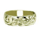 ハワイアンジュエリー リング 指輪 オーダーメイド 1.5mm厚 幅6mm 14K ゴールド グリーンゴールド バレルリング ハワイ製 手彫りリング メンズ レ...