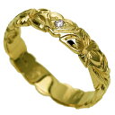 ハワイアンジュエリー リング 指輪 オーダーメイド 重厚な立体感2mm厚 幅4mm 14K ゴールド グリーンゴールド ハート バレルリング ハワイ製 手彫りリ...